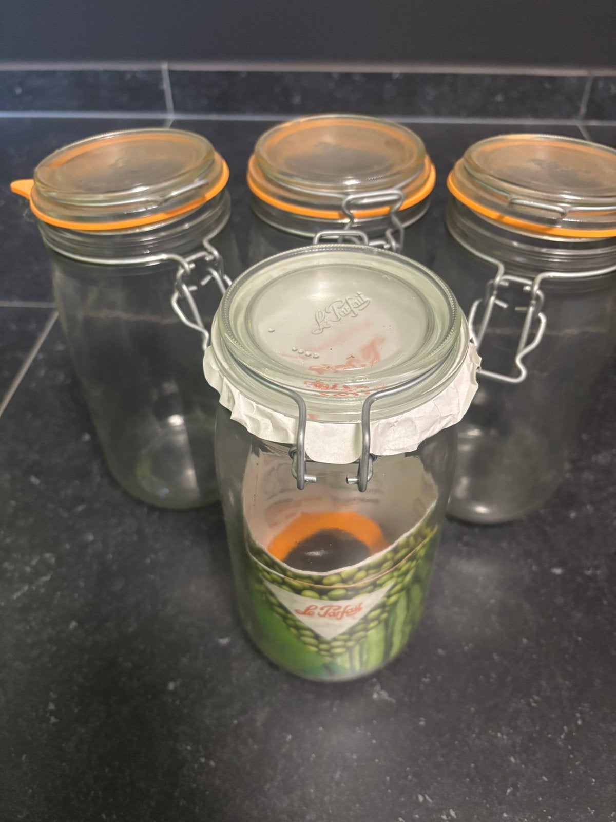 Lot de 4 bocaux en verre, Maison & Meubles, Enlèvement, Comme neuf, Verre