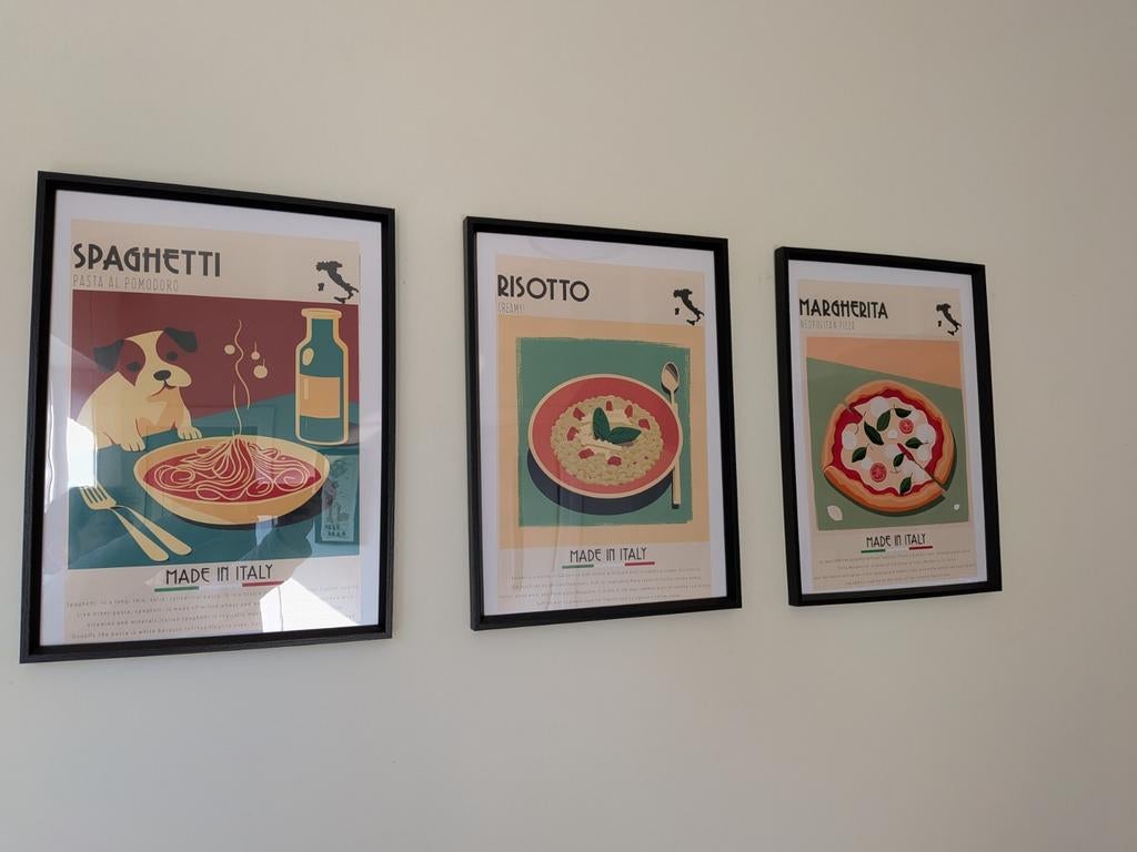 Ingekaderde posters Italiaanse keuken, Ophalen, Zo goed als nieuw, Hout