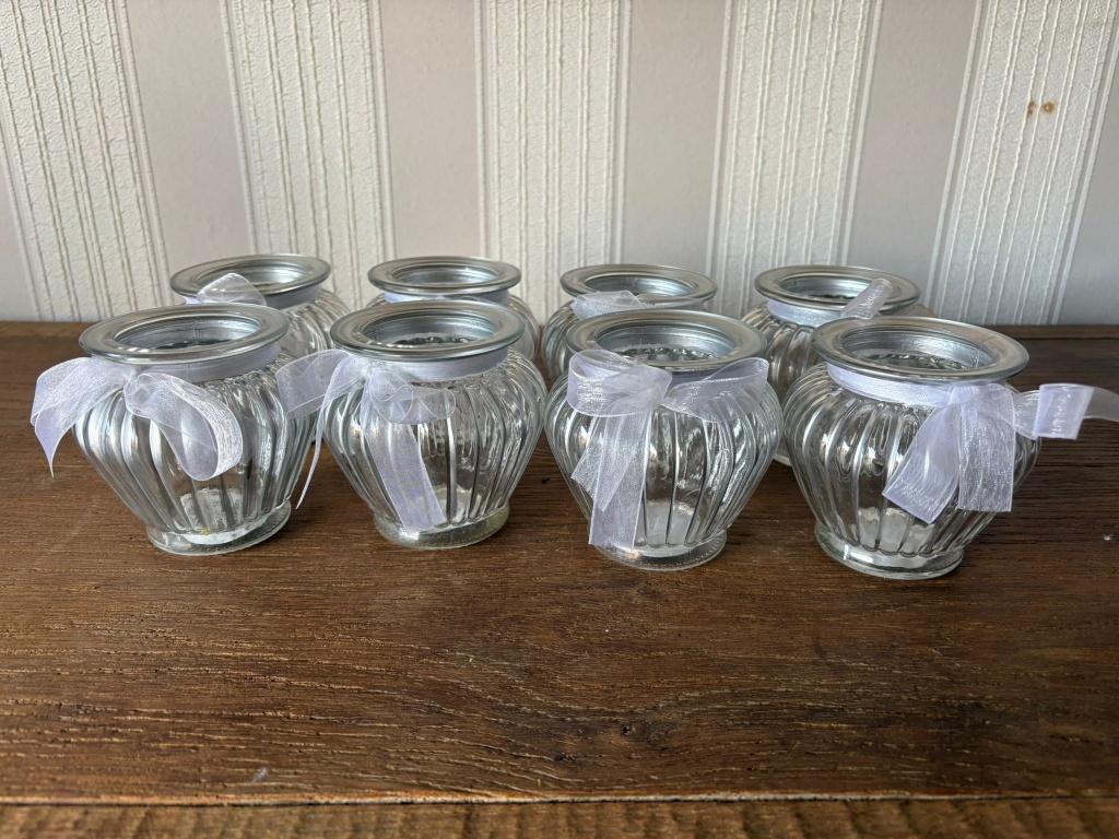 Lot de 8 photophores en verre, Moins de 25 cm, Enlèvement ou Envoi, Comme neuf, Blanc
