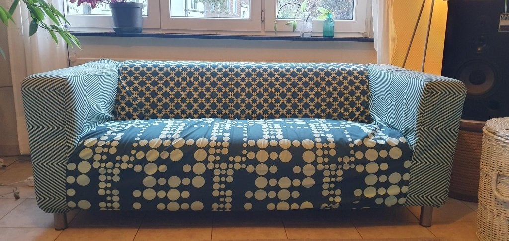 Canapé vintage + 2 fauteuils/poufs, Huis en Inrichting, Ophalen, Gebruikt, 150 tot 200 cm, Vintage