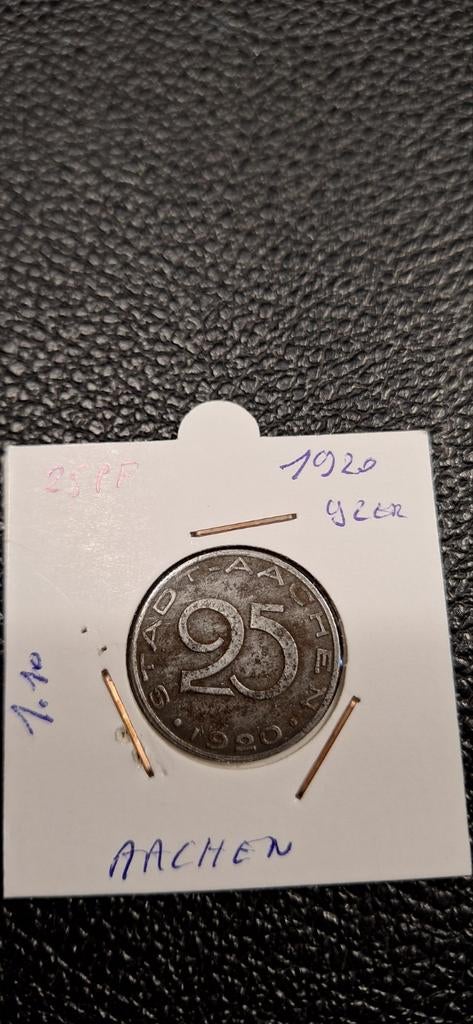 Duits notgeld 25 pfennig 1920 Aachen ijzer 1.10, Postzegels en Munten, Ophalen of Verzenden