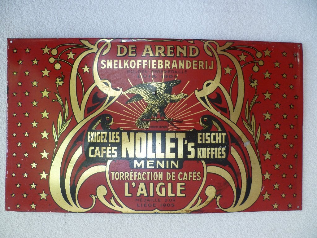 BLIKKEN RECLAME"DE AREND SNELKOFFIEBRANDERIJ"UIT 1937, Verzamelen, Ophalen of Verzenden, Gebruikt, Reclamebord
