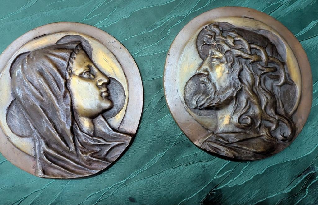 Religieuze bronzen wandplaten, Antiek en Kunst, Ophalen of Verzenden