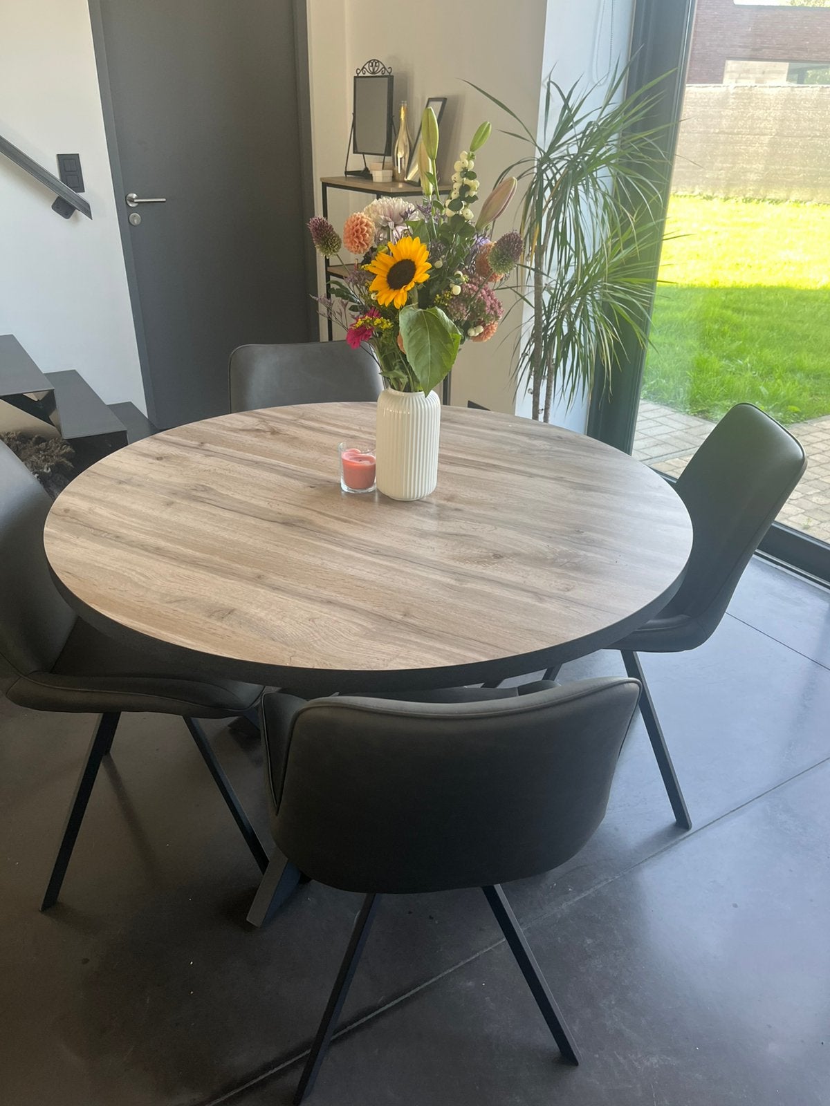 Tafel met 6 stoelen NIEUWSTAAT, Huis en Inrichting, Ophalen, 100 tot 150 cm, Rond, Zo goed als nieuw