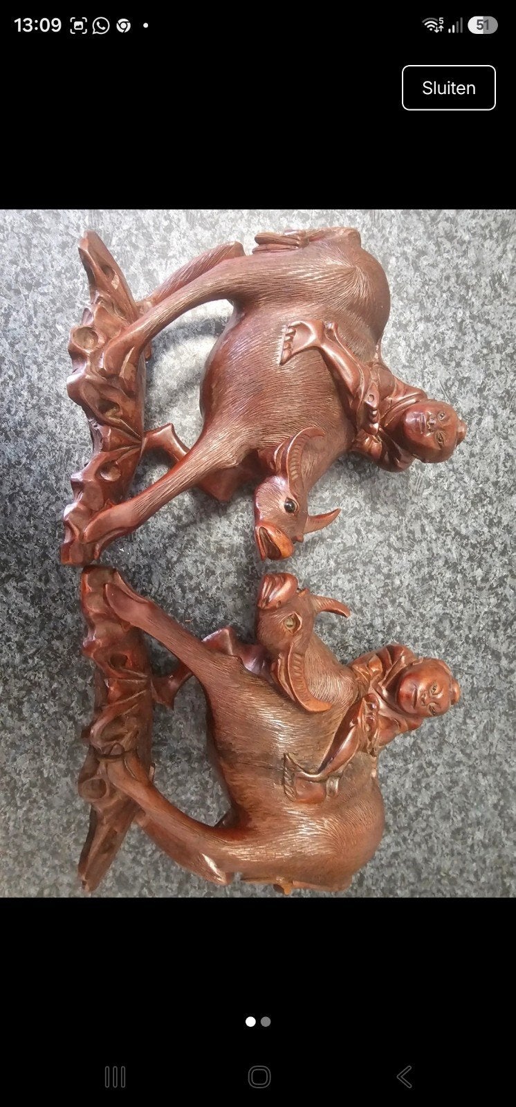 Prachtig paar antieke handgesneden Chinese houten beelden –, Antiek en Kunst, Ophalen of Verzenden, Hout