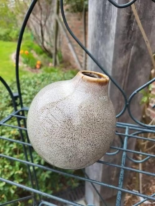 Magnifique vase à boules Nicky D, céramique mouchetée, 15 cm, Enlèvement, Beige