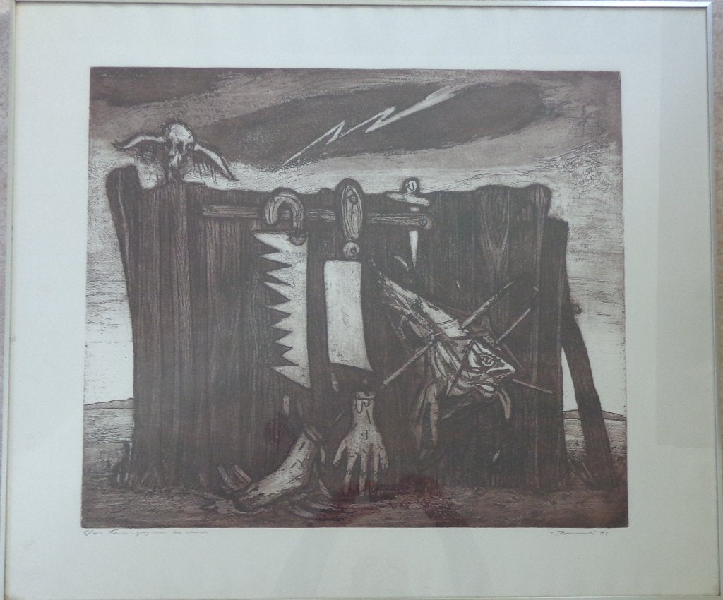 FRED BERVOETS / KRUISIGING DOODS / KLEURETS / 78x91cm KADER, Antiek en Kunst, Gesigneerd, Ets, Ophalen, Personages en Fantasiefiguren