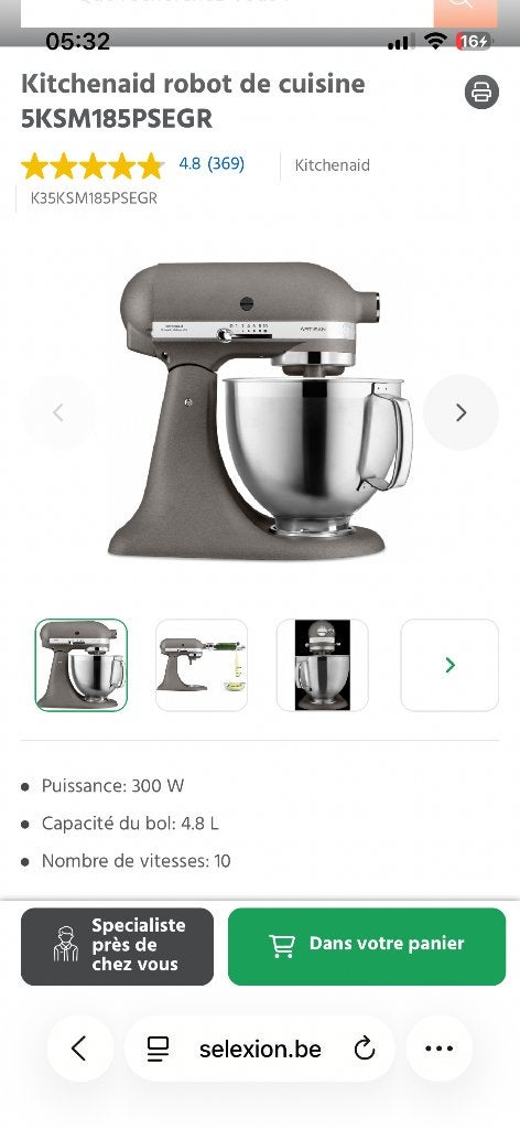 Kitchenaid robot de cuisine 5KSM185PSEGR, 4 litres ou plus, Enlèvement, Neuf