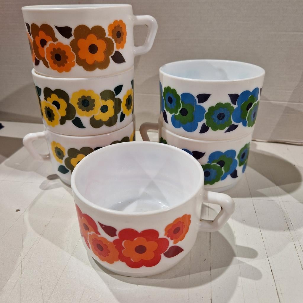 Set van 6 Arcopal Lotus grote tassen soep koffie choco tas, Ophalen of Verzenden, Zo goed als nieuw