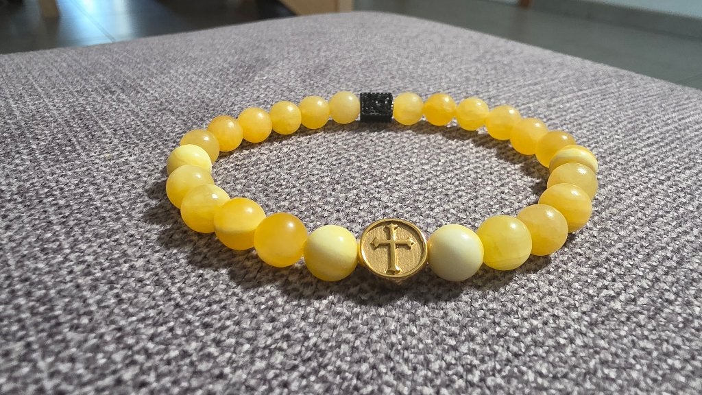 Bracelet Homme Pierre Naturelle(Agate Jaune), Bijoux, Sacs & Beauté, Neuf, Avec bracelets à breloques ou perles, Acier, Jaune