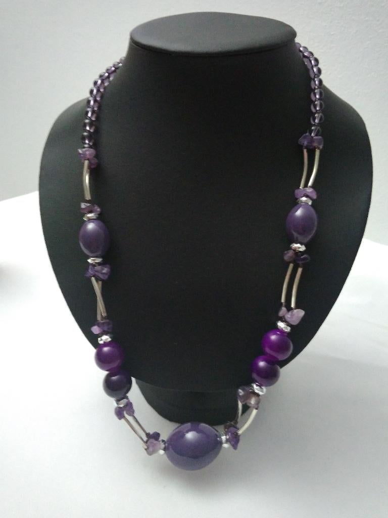 Collier LDADPR des années 1970 avec perles violettes, Neuf, Enlèvement ou Envoi, Synthétique, Avec pendentif