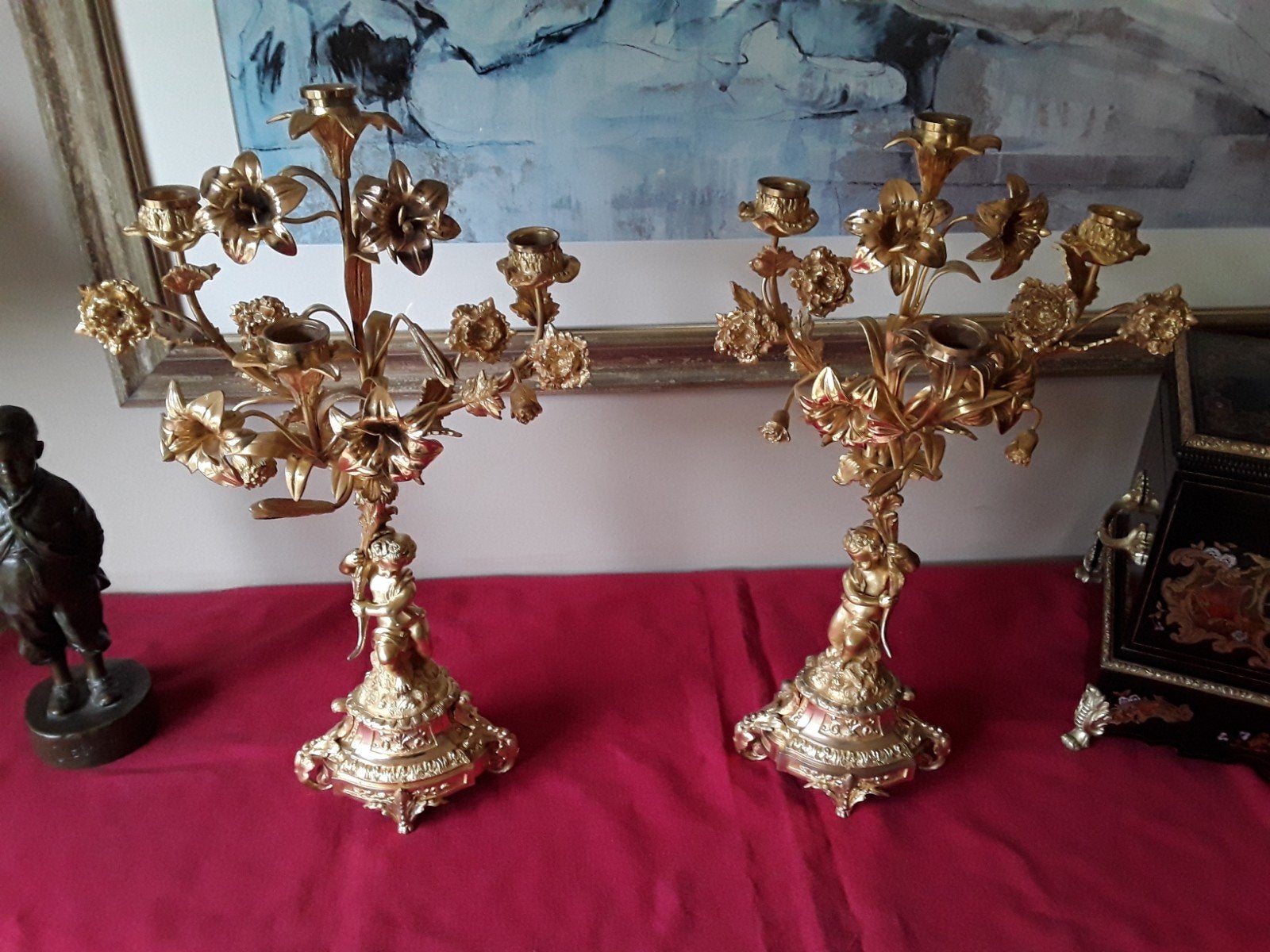 PAAR BRONZEN KANDELAARS, Ophalen of Verzenden