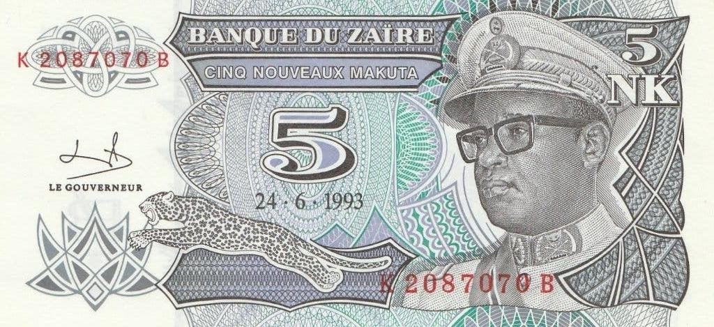 Banque Du Zaire 5 Makuta 24.06.1993 UNC, Postzegels en Munten, Bankbiljetten | Afrika, Ophalen of Verzenden, Los biljet
