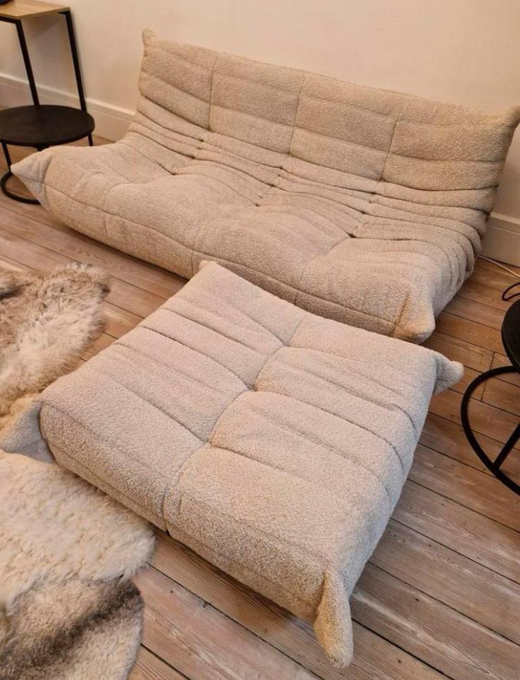 Siège Togo beige bouclé/écru avec pouf, Maison & Meubles, Canapés | Salons, Enlèvement ou Envoi, Ligne roset edra knoll vitra sede artifort cassina b&b italia