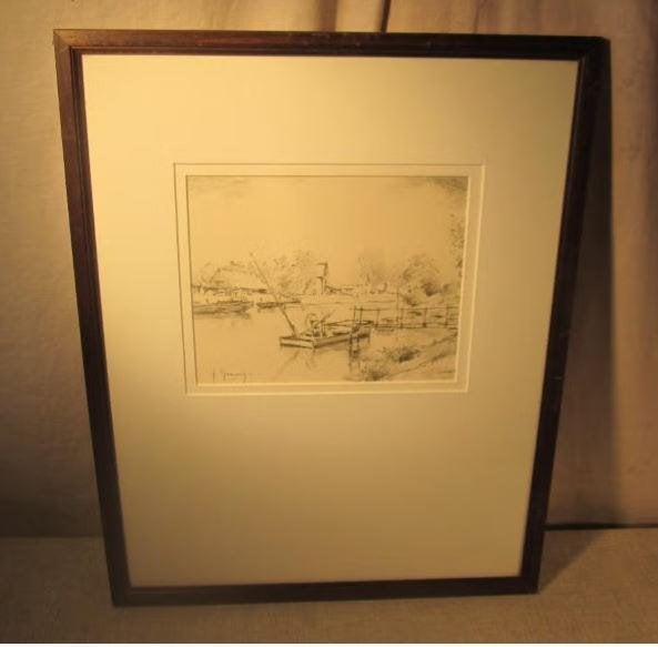 Mooi Geschilderd Aquarel 'Boot op de Vijver' - Geuens, Antiquités & Art, Enlèvement ou Envoi, Aquarelle, Paysage, Encadré