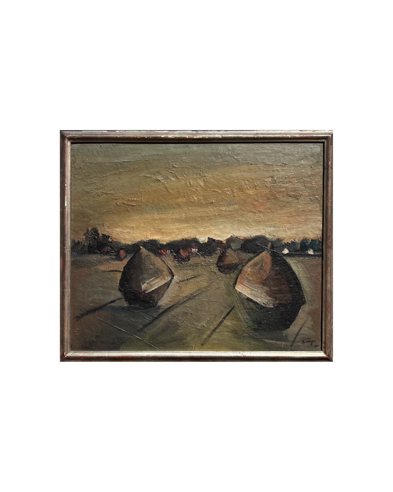 Peinture expressioniste de meules de foin par Flor Deleye, Antiquités & Art, Peinture à l'huile, Panneau, Paysage, Expressionniste