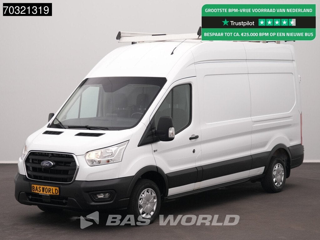 Ford Transit 130pk Hoog Dak L3H3 Navi Airco Cruise Imperiaal, Auto's, Stof, Euro 6, 4 cilinders, Wit
