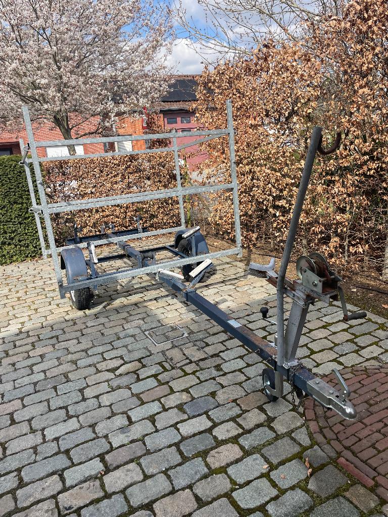 Boottrailer voor oa 2 lasers met afneembare kooi, Watersport en Boten, Ophalen, Minder dan 1500 kg, Gebruikt, Open zeilboottrailer