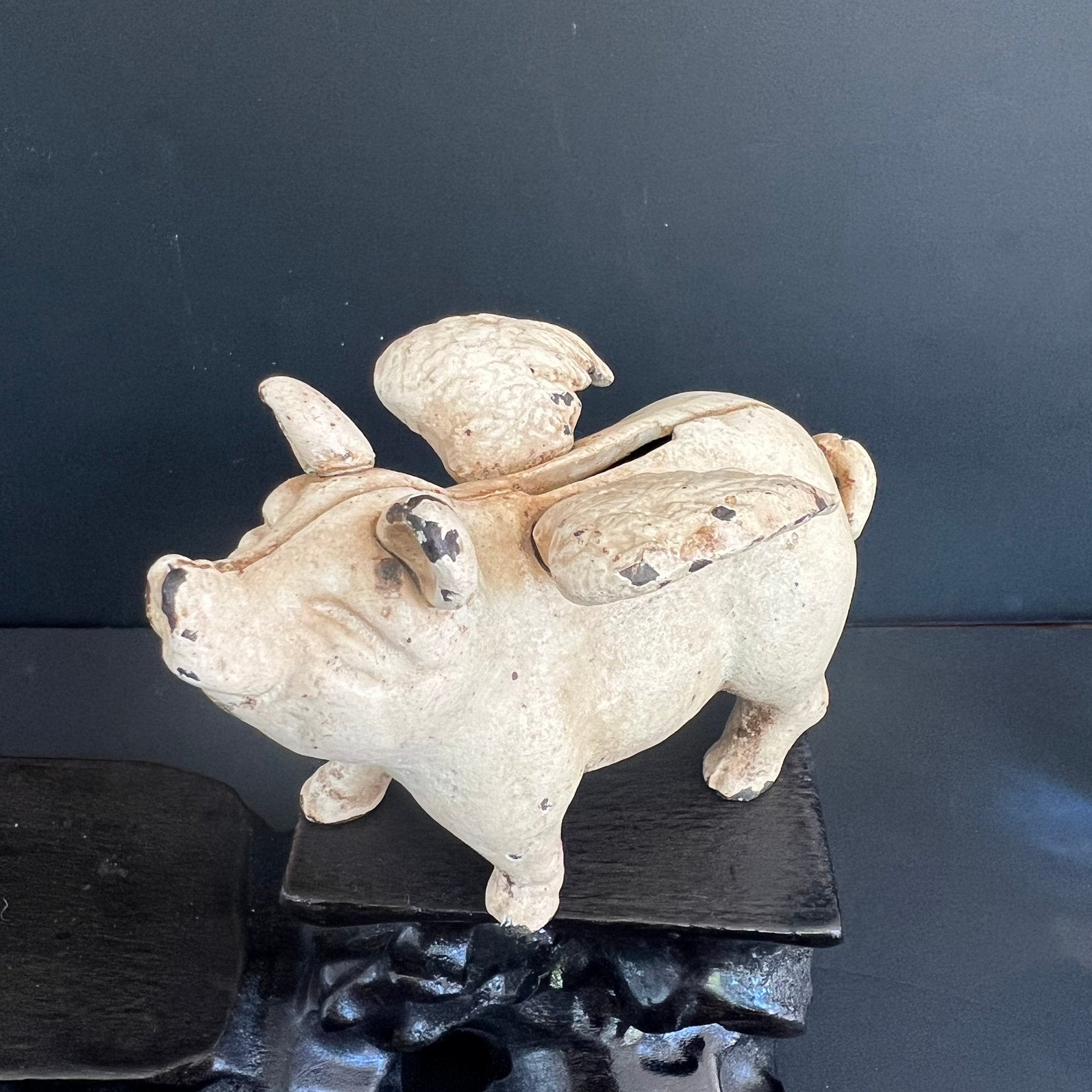 Spaarvarken met vleugels metaal vintage, Verzamelen, Spaarpotten, Ophalen of Verzenden, Gebruikt, Metaal of Blik, Dier