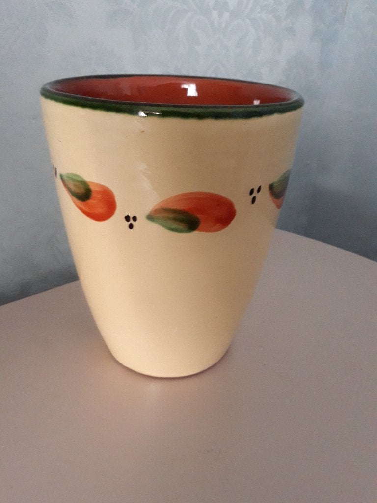 Vintage Keramieken handgeschilderde bloem pot H: 19- 2 vr.15, Ophalen, Gebruikt, Balkon, Overige vormen