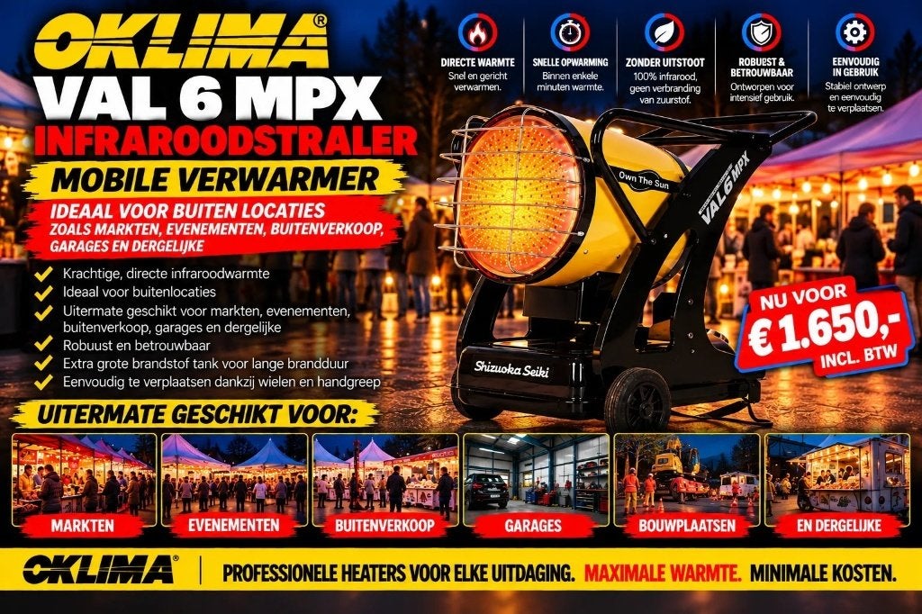 Oklima VAL 6 MPX Infraroodstraler Diesel werkplaatsheater, Ophalen, Nieuw