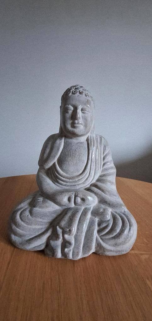 Statue de Bouddha en pierre, Massif, Comme neuf, Pierre/céramique, 26 cm