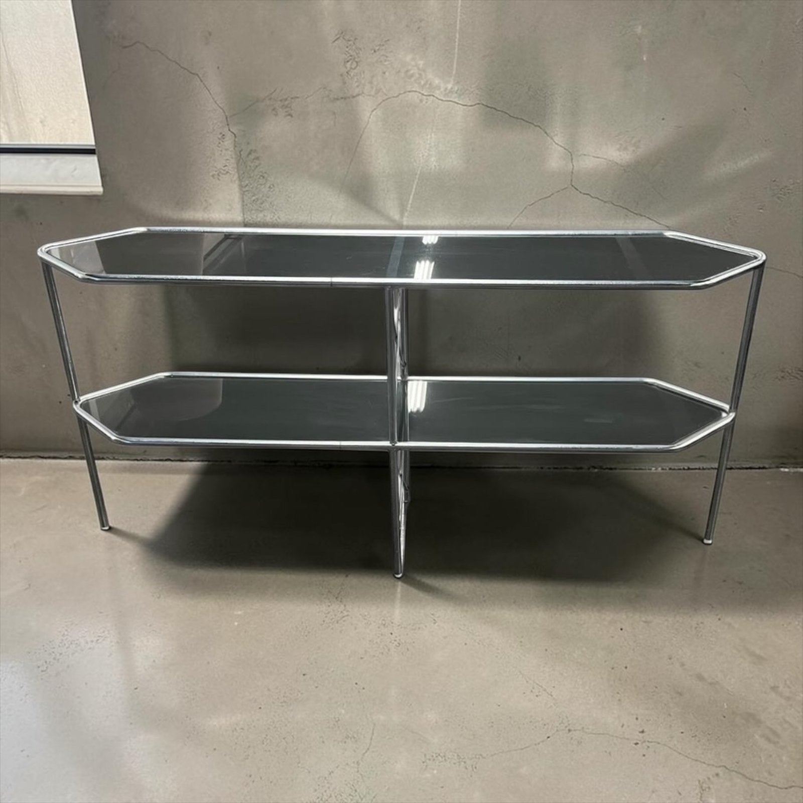 Console chromée/table d'appoint/étagère avec verre fumé, Enlèvement ou Envoi, Verre