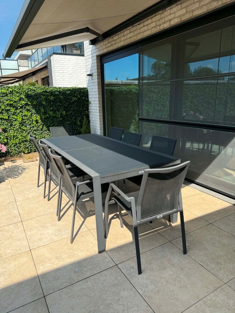 Tafeltafel Liyou met 8 stoelen, Tuin en Terras, Ophalen, Zo goed als nieuw, Rechthoekig
