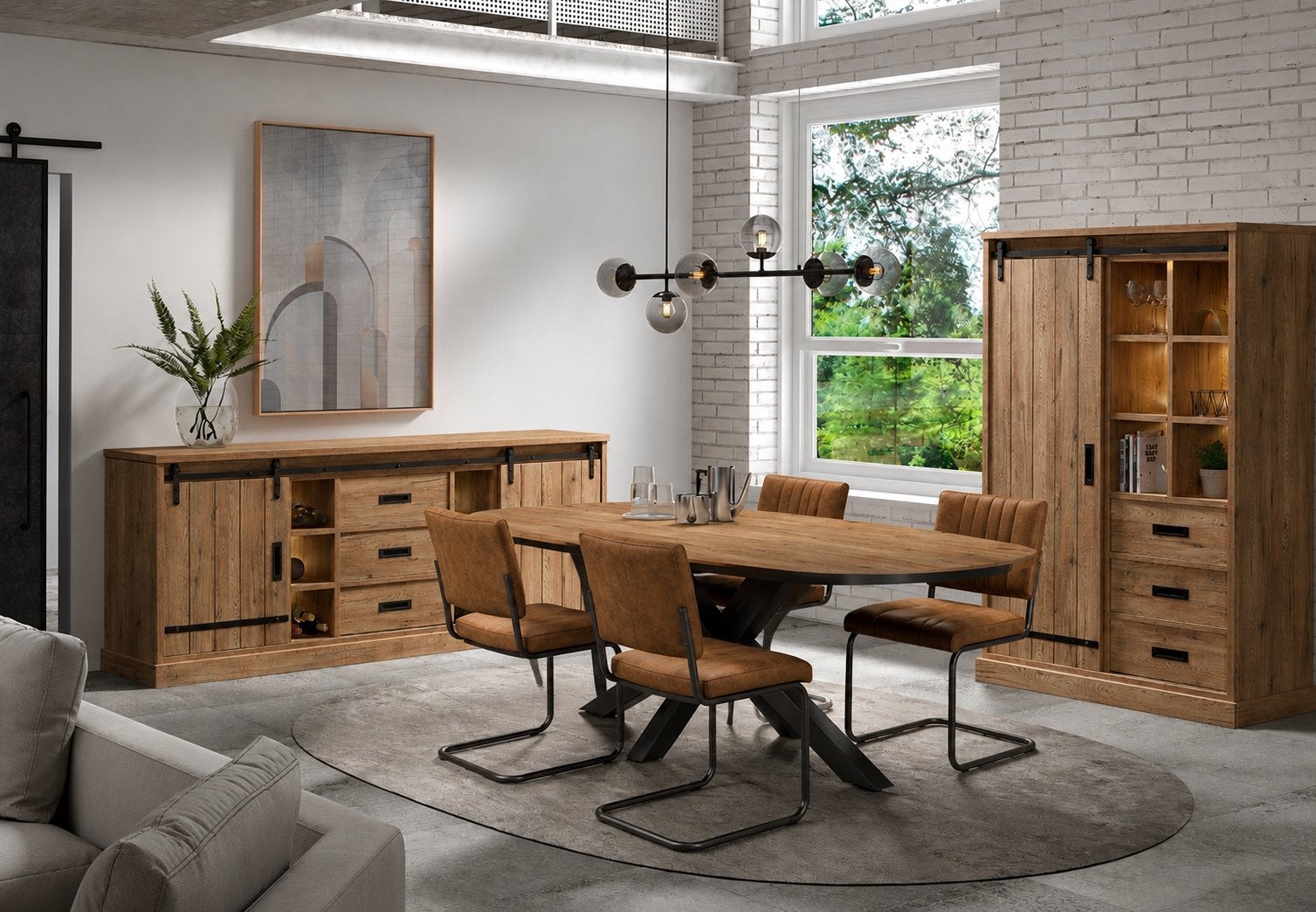 Complete Eetkamer met stoelen, Huis en Inrichting, Ophalen, Zo goed als nieuw, Donkere houtkleur met accenten in zwart, 4 tot 6 stoelen