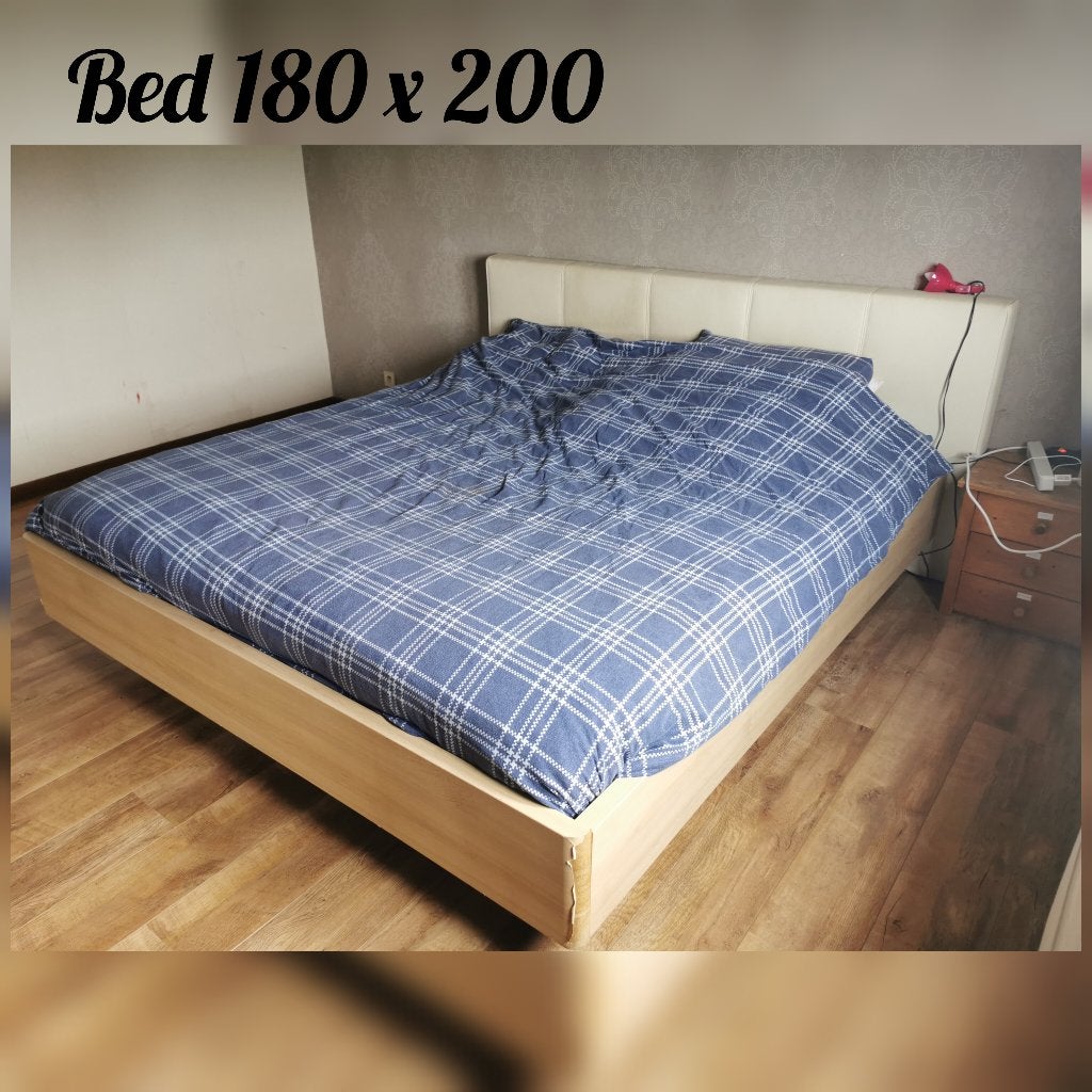 Bed 180 x 200, Ophalen, Gebruikt, Beige, Tweepersoons