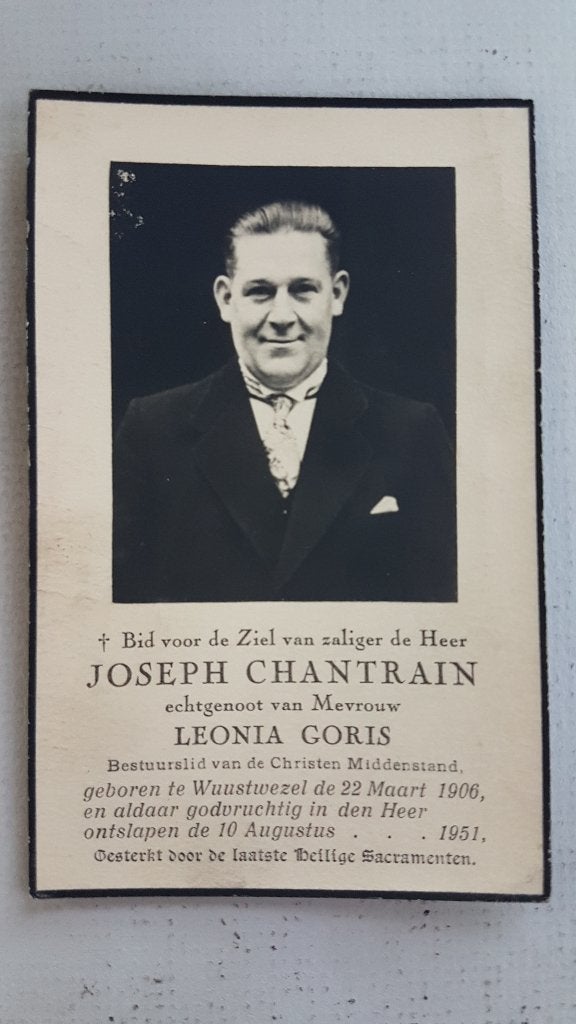 DP Joseph Chantrain (x Leonia Goris ) Wuustwezel Bestuurslid, Ophalen of Verzenden, Rouwkaart