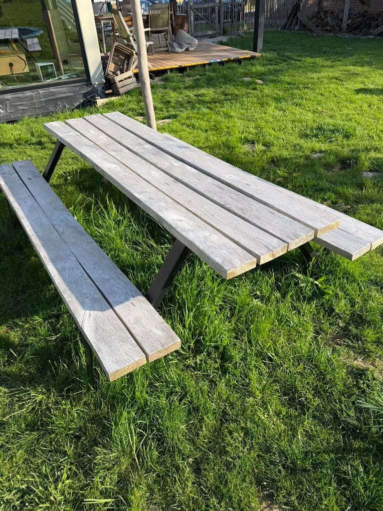 Eiken picknickbtafel, Ophalen, Gebruikt, 150 tot 200 cm, Eikenhout