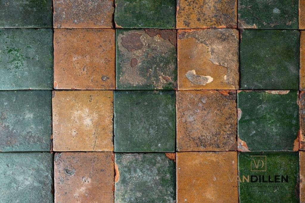 Zeer gave antieke estrikken groen geel 15x15 20.5M2!, Ophalen, Gebruikt, Steen of Klei, Minder dan 50 cm