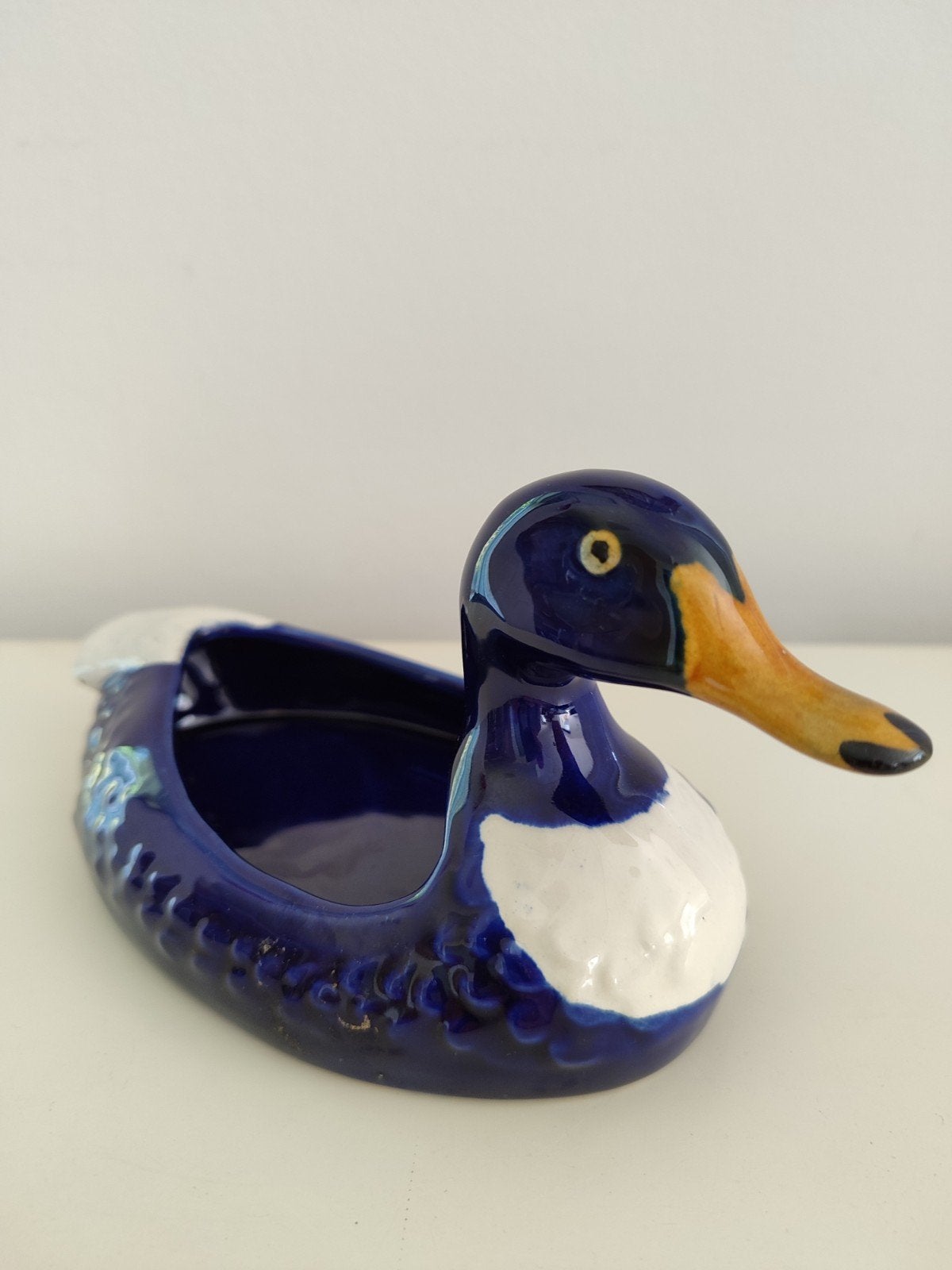 keramiek eend wit blauw jaren 1960 uit Frankrijk porcelein, Ophalen of Verzenden