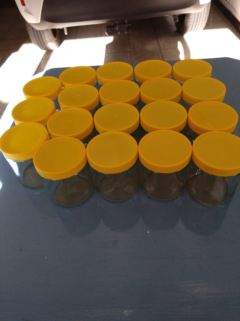 19 honingpotjes, Ophalen, Gebruikt, Glas, Overige typen