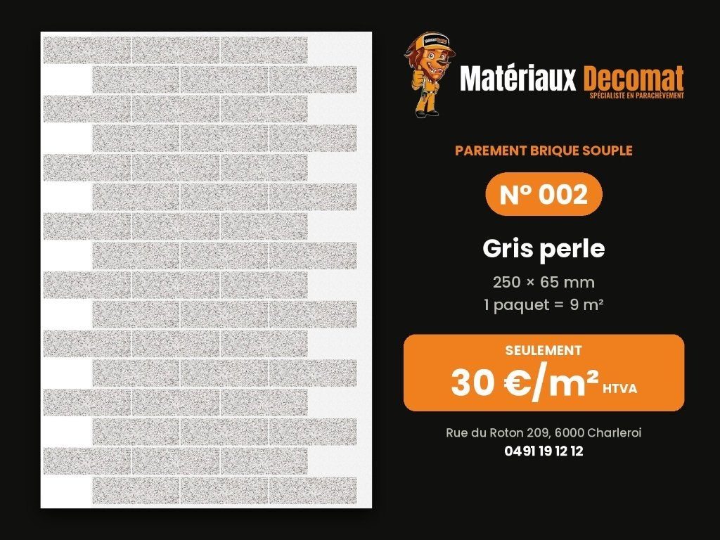Parement brique souple - N 002 Gris perle - 30 €/m², Bricolage & Construction, Enlèvement, Neuf, Briques