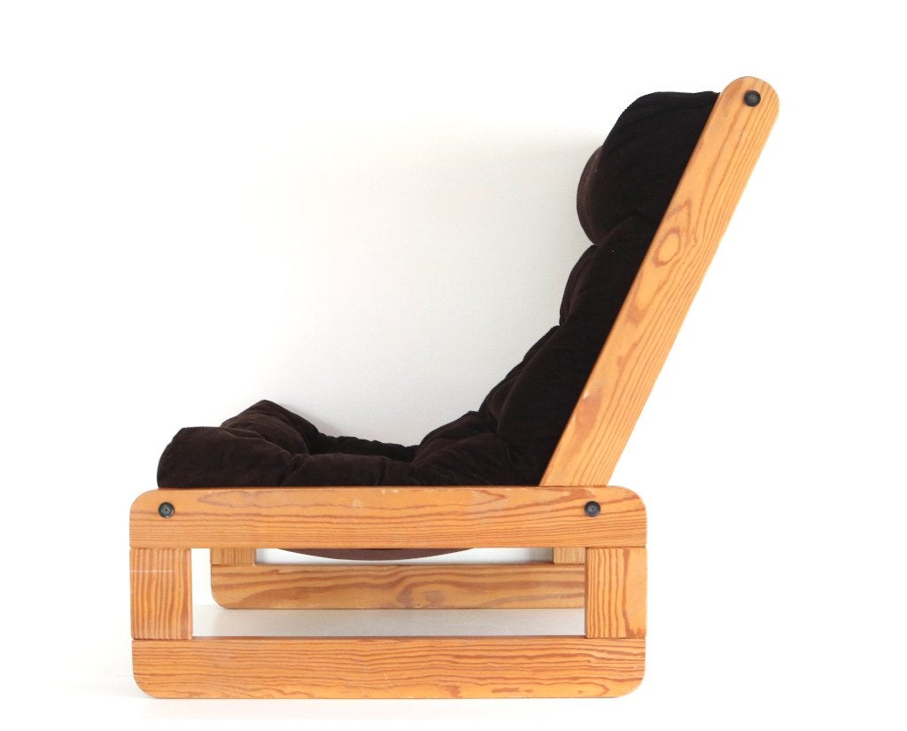 Vintage brutalistische fauteuil uit de jaren 70, Huis en Inrichting, Ophalen, Gebruikt, Hout