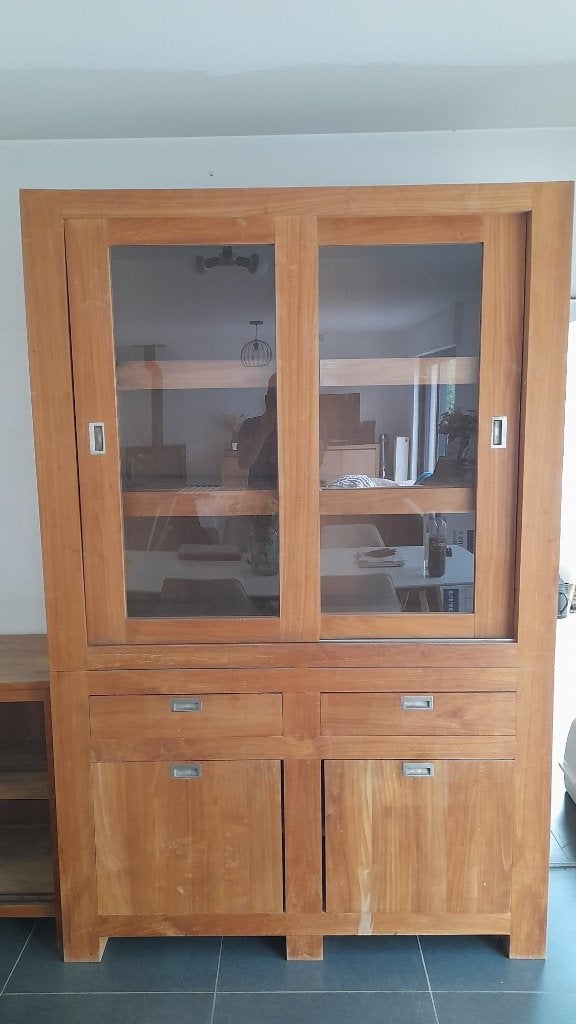 Vitrinekast Teak, Huis en Inrichting, Kasten | Vitrinekasten, Ophalen, Gebruikt, 100 tot 150 cm, 200 cm of meer