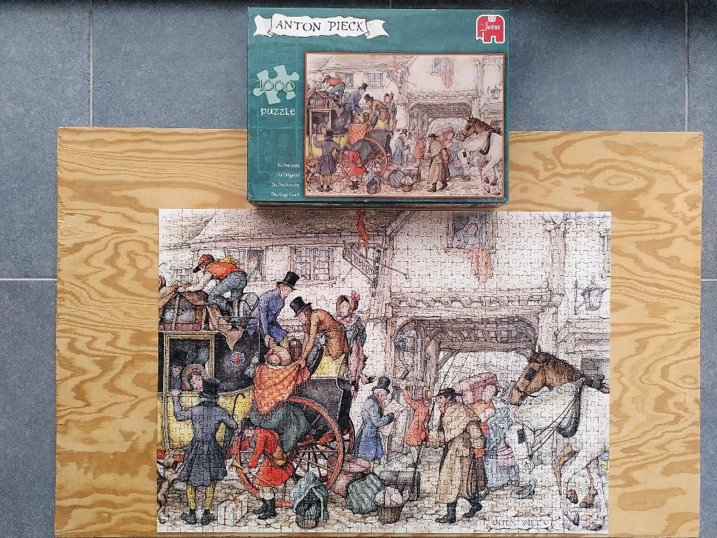 Puzzle 1000 pièces Jumbo - La diligence, Anton Pieck, Enlèvement ou Envoi, 500 à 1500 pièces, Comme neuf, Puzzle