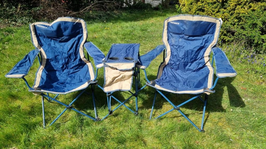 Zetel duo set met tafeltje opklapbaar, Enlèvement, Utilisé, Chaise de camping
