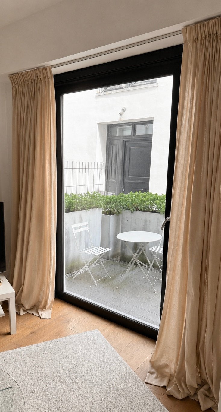 Prachtige linnenlook gordijnen (beige), Huis en Inrichting, Ophalen, Zo goed als nieuw, Beige, Lichtdoorlatend