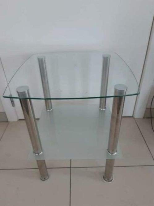 Bijzettafel glas, Ophalen, Gebruikt, Vierkant, Glas