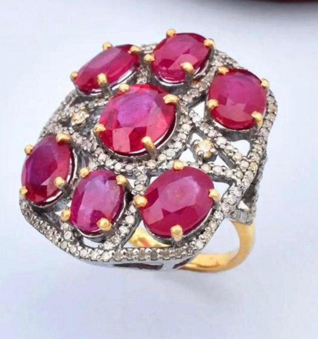 14karaat ring met robijnen en briljantenen..
rond de robijne, Enlèvement ou Envoi, Argent