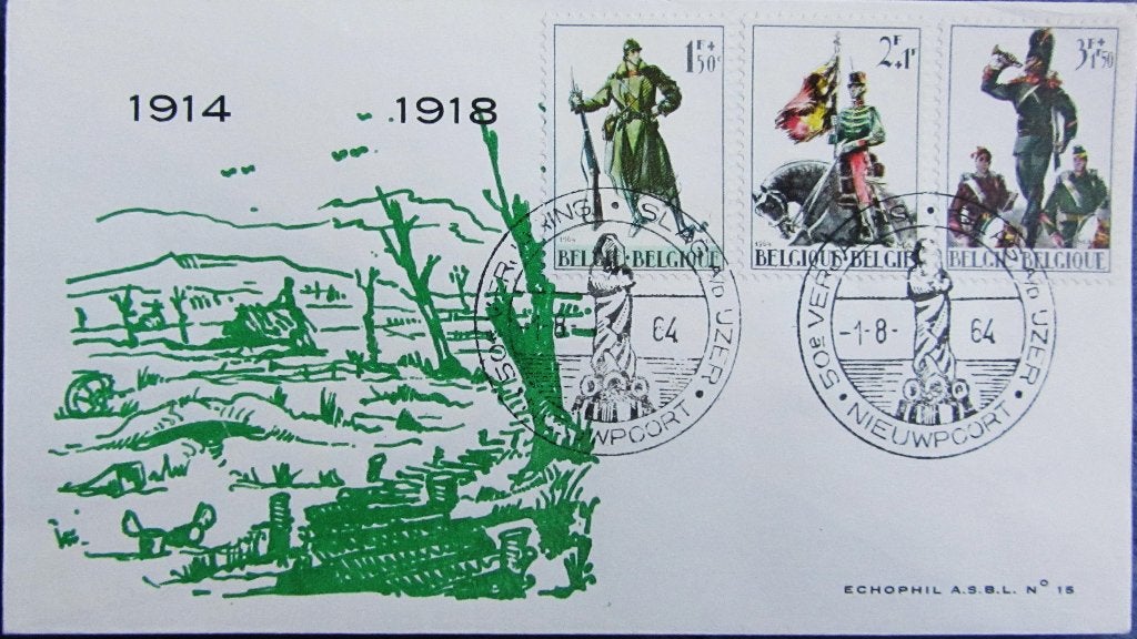 FDC - WO 1- 50e VERJAARDAG SLAG AAN DE IJZER, Postzegels en Munten, Ophalen of Verzenden, Gestempeld, Overige thema's