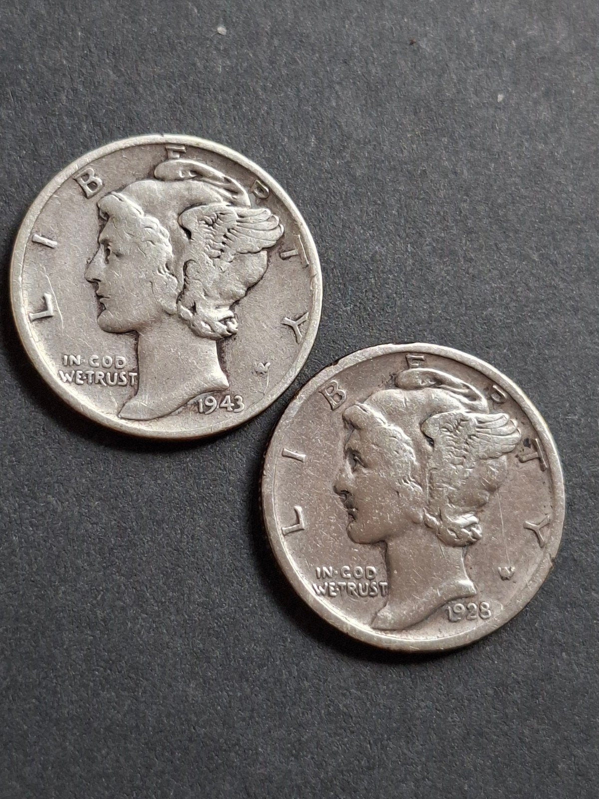 lot de 2 pièces de dix cents en argent 1928 et 1943, Enlèvement ou Envoi, Argent