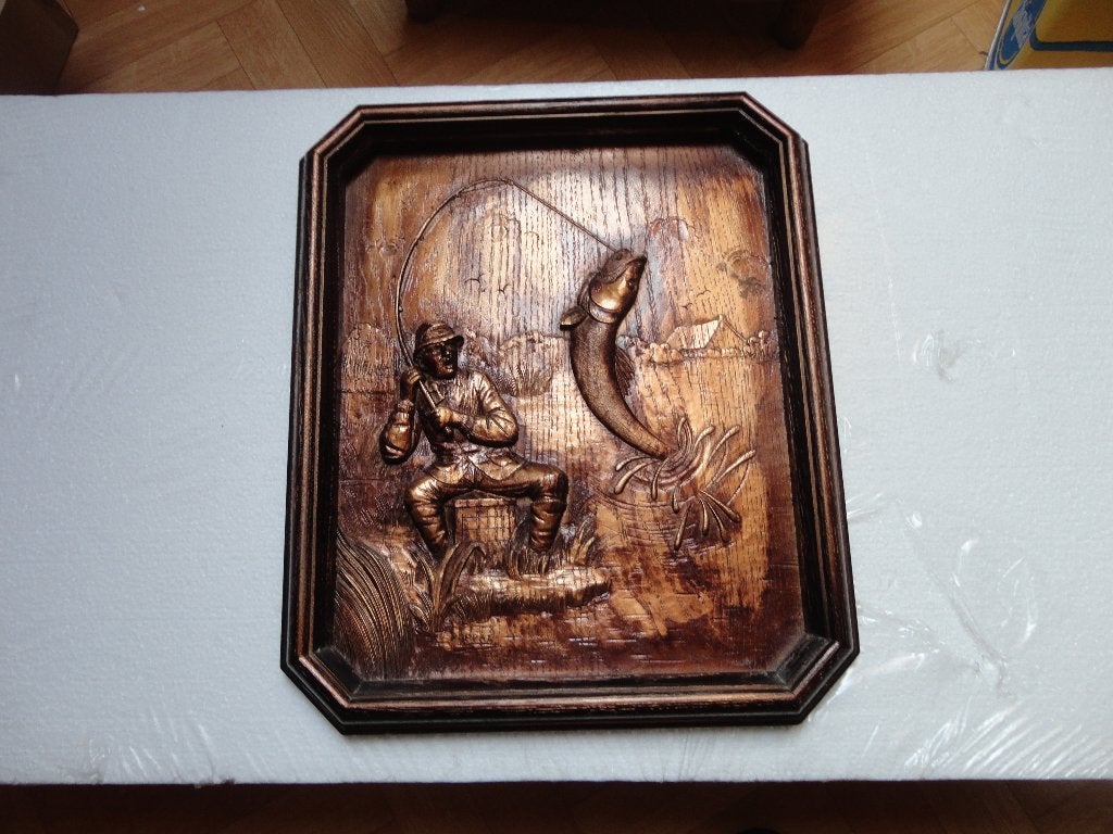 Houten kader met visser, Antiquités & Art, Enlèvement ou Envoi