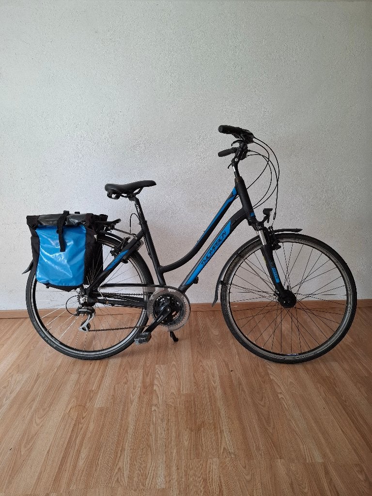 Thompson Tulsa 21V damesfiets zwart-blauw, Fietsen en Brommers, Fietsen | Dames | Damesfietsen, Gebruikt, Overige merken, (Extra) lage instap