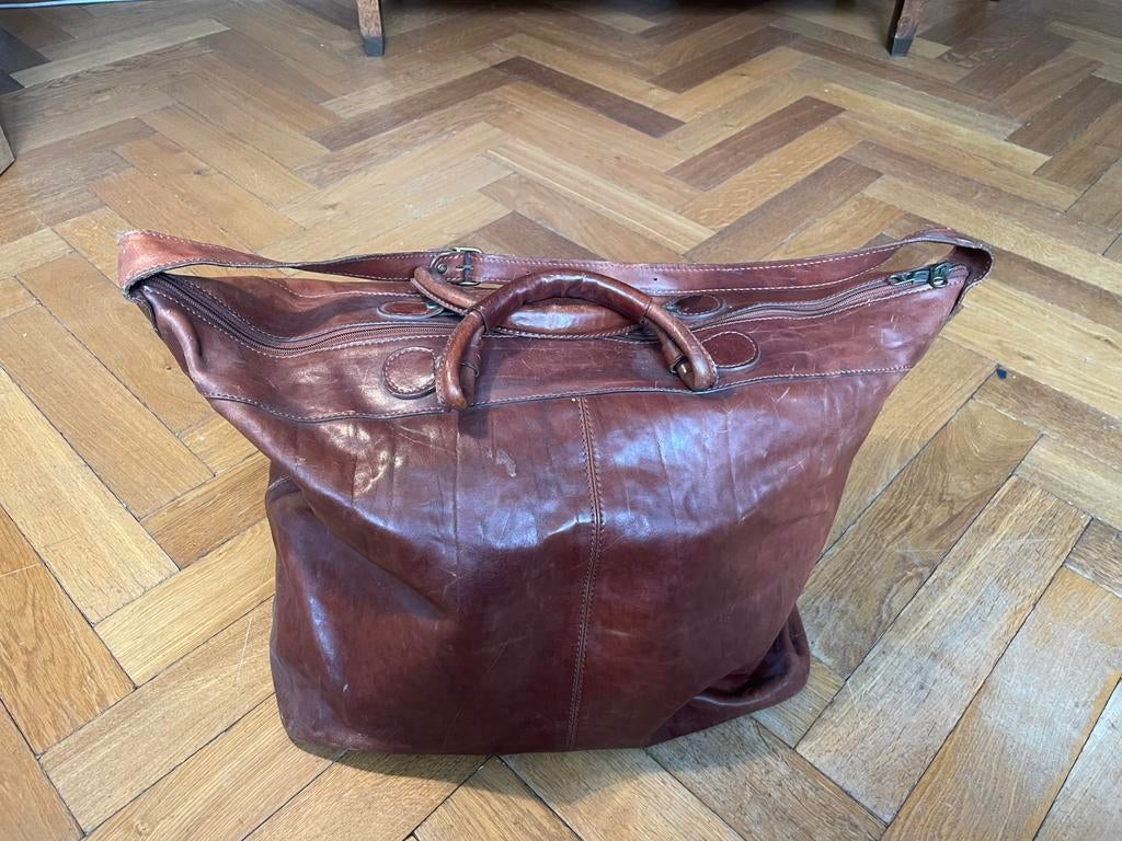 Ruige leren weekendtas, Handtassen en Accessoires, Ophalen of Verzenden, Gebruikt, Bruin