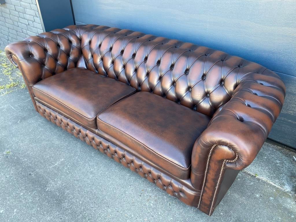 Engels Springvale Chesterfield zetel roodbruin, Ophalen of Verzenden, Zo goed als nieuw, Leer