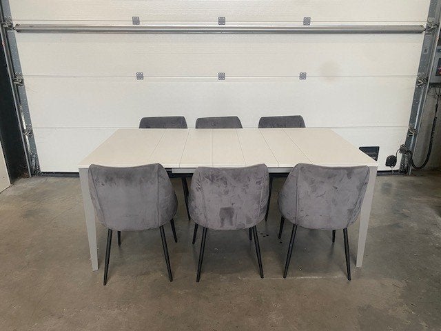 (22) Moderne witte eettafel met zijn 6 stoelen., Enlèvement, Comme neuf